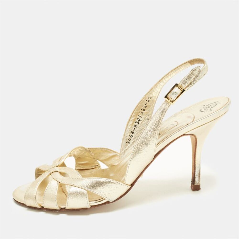 Gina Size 38.5 Gold Leather Slingback Sandals